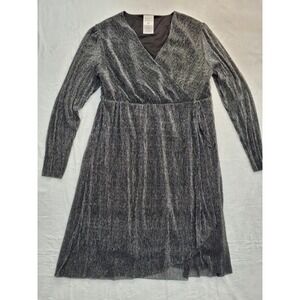 serra ladies pleated wrap dress | Dresses | Serra Womens Metallic Silver Long Sleeve Vneck Size M Nwt Ebay